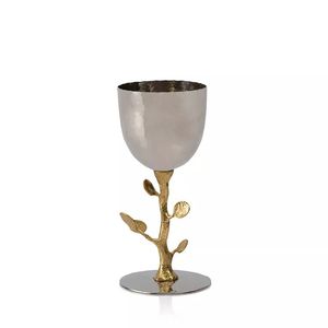 Elegant Brass Wine <b>Goblet</b> With Gold Leaf Design Round Silver Bowl Handmade For Wedding Decor for sale - Product Image 3