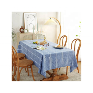 Nappe de 4 pieds inspirée de la ferme bleu blanc 100% coton broderie salle à manger décontractée séchage rapide lavable en Machine caractéristique jetable - Product Image 1