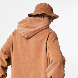 Sweat-shirt à capuche surdimensionné pour homme, 100% coton/polyester, polaire, couleur unie, décontracté, vêtements d'automne, ODM, marron - Product Image 2