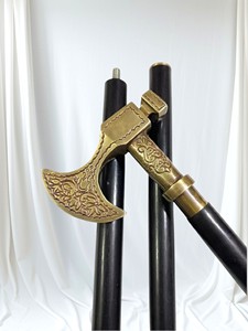 Bâton de marche en bois fait main, style victorien, avec hache en laiton antique, finition noire polie, 36 pouces, pour décoration intérieure, logo personnalisé, Noël, Nouvel An - Product Image 2
