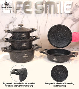 Juego de Utensilios de Cocina Antiadherentes de Granito y Titanio de Lujo con Asas de Baquelita Resistentes al Calor, Tapa Metálica Ahorradora de Energía, Base Apta para Inducción - Product Image 5