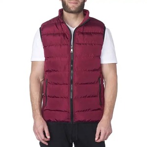 Gilet matelassé bordeaux pour homme, col montant, fermeture éclair, décontracté, hiver, rembourré de duvet - Product Image 1