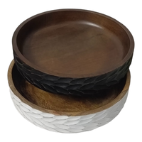 Ensemble indien de cuillère de bol de service de salade en bois de manguier antique de luxe sculpté à la main table écologique pour la fête à la maison ferme unique