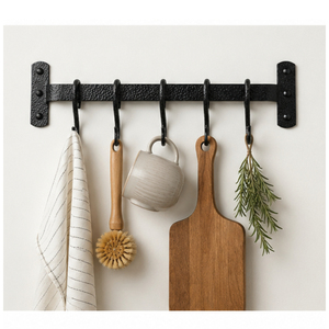 Iron Wall Mounted <b>Kitchen</b> Rail with Sliding S <b>Hooks</b> Farmhouse Pot and Pan Rack for Utensil Storage and Coffee Mugs Organization - Product Image 6