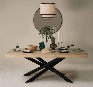 Ensemble de table à manger rectangulaire moderne en teck massif Per Se avec base à pieds croisés noirs et chaises rembourrées contemporaines - Product Image 5