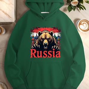 Sweat-shirt décontracté pour femme avec motif d'ours russe, sweat-shirt en tricot 100% polyester avec impression par transfert thermique, style automne, coupe classique - Product Image 5