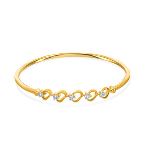 Women's Yellow <b>Gold</b> Diamond Bangle Round Brilliant Cut Lab Grown Diamonds Minimalist Everyday Wear <b>Bracelet</b> - Product Image 1