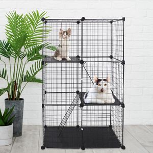Gabbia per Animali Domestici Nera Fai-da-Te per Interni con 3 Porte e 3 Livelli, Recinto Staccabile per Gattini, Cuccioli e Conigli - Product Image 1