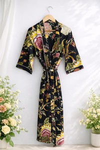 ชุดกิโมโนผ้าฝ้ายพิมพ์ลายทำมือ, ชุดนอนลายบล็อกพิมพ์, ชุดคลุมอาบน้ำฤดูร้อน - Product Image 6