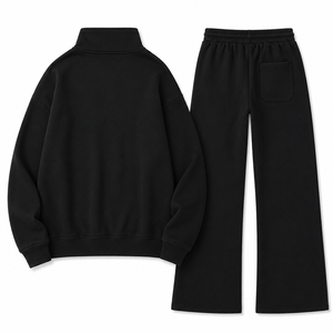Conjunto Deportivo para Mujer, Sudadera Negra con Media Cremallera, Pantalones Anchos, Corte Holgado, Ropa Deportiva, Logotipo Personalizado, Venta al Por Mayor - Product Image 4
