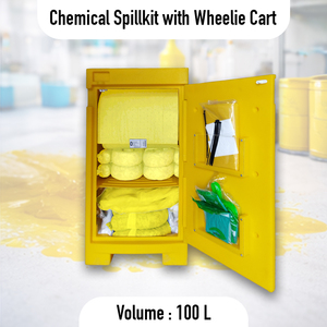 Yellow Chemical Spill Response Kit with Wheelie Cart 100L Emergency Absorbent Kit for Factory Warehouse Workshop - Product Image 3