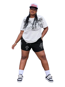 เสื้อยืดพิมพ์ลายกราฟิกสำหรับผู้หญิง กางเกงขาสั้นพิมพ์ลายไขว้ ชุดเซ็ตสองชิ้น สไตล์ Y2K กอธิค สตรีทแวร์ โอเวอร์ไซส์ ชุดลำลองฤดูร้อน ขายส่ง - Product Image 3