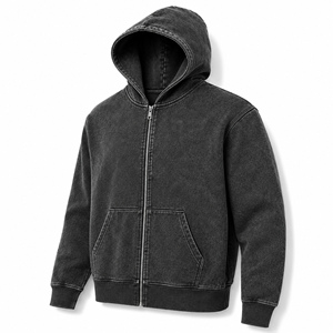 เสื้อฮู้ดดี้ผู้ชายแบบกำหนดเอง ประดับด้วยคริสตัล 100% ผ้าฝ้าย สำหรับฤดูหนาว ฟอกสีแบบซันเฟด ลุคทำเก่า ทรงปกติ กันยับ รับผลิตจำนวนมากตามสั่ง - Product Image 2