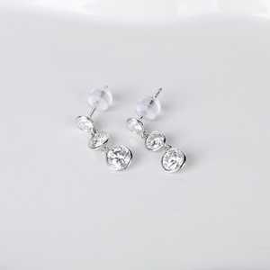 Moissanite Round Cut Three Stone Dangle <b>Drop</b> Earrings with 925 Silver Fine Bezel Set Jewelry for Women's Engagement Party Gift - Product Image 2