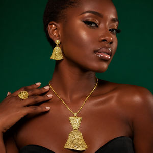 Nigerian Wedding Long Pendant <b>Charm</b> Necklace Earrings Set Dubai Style African Jewelry - Product Image 3
