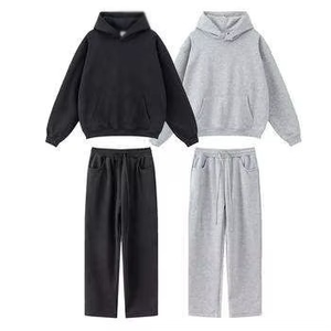 Conjunto Deportivo Informal Unisex con Capucha, Sudadera de Color Sólido y Pantalones Deportivos con Cordón, Corte Holgado, Ropa de Otoño para Adultos - Product Image 2