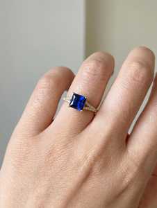 Blue Sapphire Engagement Ring Princess Cut September Birthstone Bridal <b>Promise</b> Ring Sterling Silver 14K Gold Plated Jewelry - Product Image 3