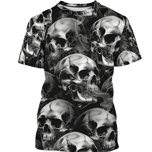 Camiseta de Manga Corta con Estampado de Calavera Gótica para Hombre, Corte Regular, Cuello Redondo, Tejido Jersey con Estampado Digital - Product Image 1