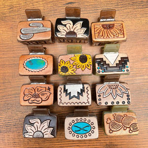 Custom Logo Desert Bloom Design Tooled Engraved Leather Mini Hair Clip for Women Personalized Strong Hold Luxury Hair <b>Accessory</b> - Product Image 4