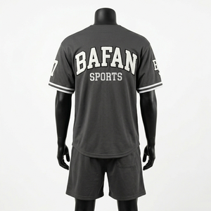 Premium polyester baseball jersey and shorts <b>set</b> breathable charcoal grey white piping custom embroidery logo for men's <b>set</b> - Product Image 2