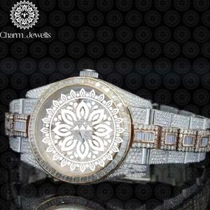 Charm_Jewells Men's Luxury Stainless Steel <b>Watch</b> 43mm Irregular Case <b>Diamond</b> Encrusted Rubber Band Mechanical Chronograph - Product Image 5