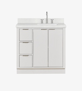 Mueble de Baño Phoebe de 36 Pulgadas Hecho a Medida, Gabinete para Lavabo con Desplazamiento a la Derecha, Solo Gabinete, Fabricante OEM de Vietnam - Product Image 1