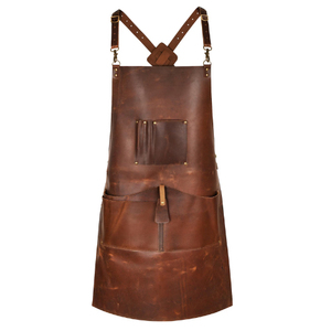 Delantal de Trabajo de Cuero Genuino Marrón Unisex Resistente a la Abrasión con Múltiples Bolsillos y Detección de Agujas - Product Image 1