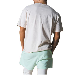 T-shirt décontracté pour homme, couleur crème, manches courtes, col rond, coupe ample, couleur unie, tricoté, 100% coton, teinture unie, 2027 - Product Image 4