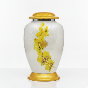 Yellow Orchid Flower Cremation Urn Aluminium Memorial Ashes Urn Decorative Funeral Keepsake for Human Ashes Adults - Product Image 1