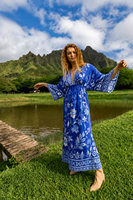 Robe maxi bohème à fleurs, col en V, manches longues, robe décontractée pour les vacances à la plage