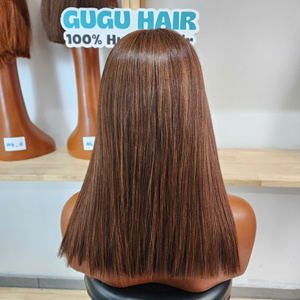 Peluca de Cabello Humano 100% Vietnamita de Lujo, sin Pegamento, con Flequillo, Color Marrón, Cabello Liso, Productos para Mujeres Negras - Product Image 4