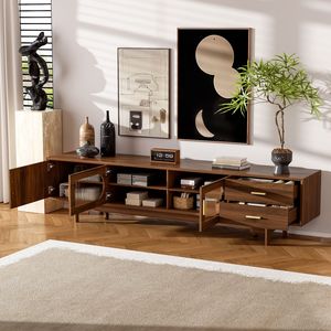 Modern 78-inch <b>TV</b> <b>Stand</b> with Fluted Glass Doors and 2 Drawers for <b>TVs</b> up to 85'' for Living Room Entertainment Cent - Product Image 2