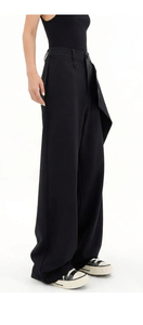 Asymmetric Wrap Front Wide Leg Trousers Deconstructed Cross Over Palazzo Pants Sculptural Fold-Over Tailored Trousers - Product Image 5