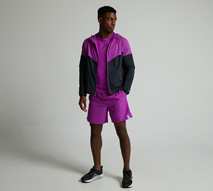 Men's Hooded <b>Windbreaker</b> Jacket Color Blocking Purple <b>Black</b> Zipper Closure Sporty Outdoor Wear Autumn Polyester Material - Product Image 1