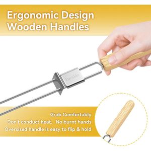 Brochetas Planas de Acero Inoxidable de Doble Punta con Mango de Madera de 17 Pulgadas, Reutilizables, Herramientas Largas de Metal para Asar a la Parrilla - Product Image 2