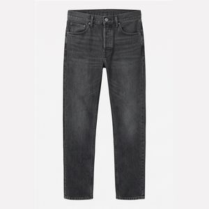 Jean en denim coupe droite délavé foncé pour homme, taille haute, coupe slim, en coton, style décontracté, pantalon d'automne - Product Image 1