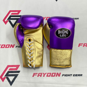 Nouveau modèle à succès, No Boxing No Life, gants de boxe personnalisés violet et or, équipement de combat pour adultes, gants avec logo en relief - Product Image 1