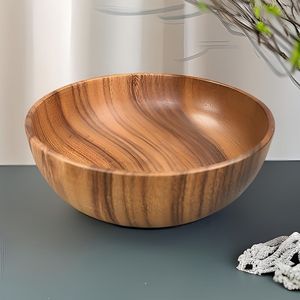 Tazón de madera profundo con acabado natural, gran capacidad para mezclar ensaladas y elegante arreglo de mesa - Product Image 1