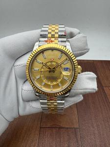 Reloj Mecánico Automático de Lujo Estilo GMT, Esfera Dorada de Alta Calidad, Bisel Acanalado de Dos Tonos, Cristal de Zafiro, Movimiento ETA - Product Image 3