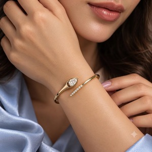 Elegant 14K Rose Gold Teardrop Bracelet IGI Certified Lab Created Diamond 3ctw 9X7mm Pear Diamond Open Cuff Bangle Women - Product Image 2