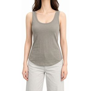 Camiseta sin mangas personalizada gris para mujer, cuello redondo, algodón, ajustada, básica, informal, para verano, uso diario - Product Image 2