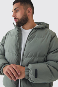 Men's Puffer Jacket Winter Casual Windproof Thick Polyester Filling Regular Fit Solid Color <b>Covered</b> <b>Button</b> Closure Patchwork - Product Image 2