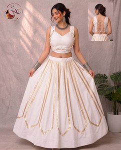 NOIIR PIGEON Ensemble Lehenga Choli pour femme en rayonne épaisse, à rayures dorées, travail artisanal, infroissable, séchage rapide, 6 mètres, coupe évasée, festif - Product Image 1