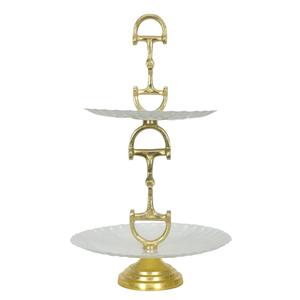 Support à gâteau 2 niveaux Gold Horse Bit, plateaux et plats ronds argentés, prix usine, support à gâteau de luxe, décoration de table de mariage, centre de table - Product Image 4