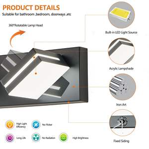 Applique murale de salle de bain moderne, élégante et minimaliste à 5 lumières LED, noire, avec miroir, installation facile et économe en énergie - Product Image 6