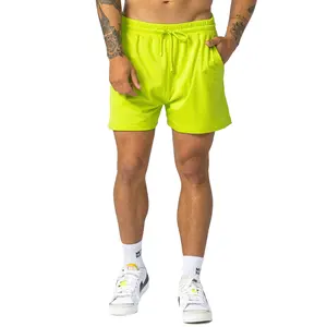 Spor özelleştirilmiş erkek Neon yeşil şort erkekler için yüksek kaliteli spor egzersiz şortu özel Logo erkekler Fitnesswear şort