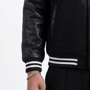 Nouvelle arrivée, veste varsity noire personnalisée pour homme, manches en cuir PU, lettres brodées en laine, col rabattu, fermeture éclair, décontractée, automne - Product Image 5
