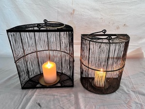 Iron Candle <b>Lantern</b> <b>Set</b> with Geometric Design Heat Resistant for Home Decoration - Product Image 3