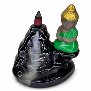 Brûleur d'encens artisanal Bouddha Montagne |   Support de fumée en cascade à refoulement en céramique pour aromathérapie, méditation, décoration intérieure, cadeau, bureau - Product Image 1