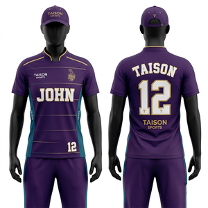 Mens <b>Cricket</b> Jersey 160 GSM Premium Interlock Polyester Breathable <b>White</b> Grey Side Panels Custom Heat-Transfer Printing Short - Product Image 2